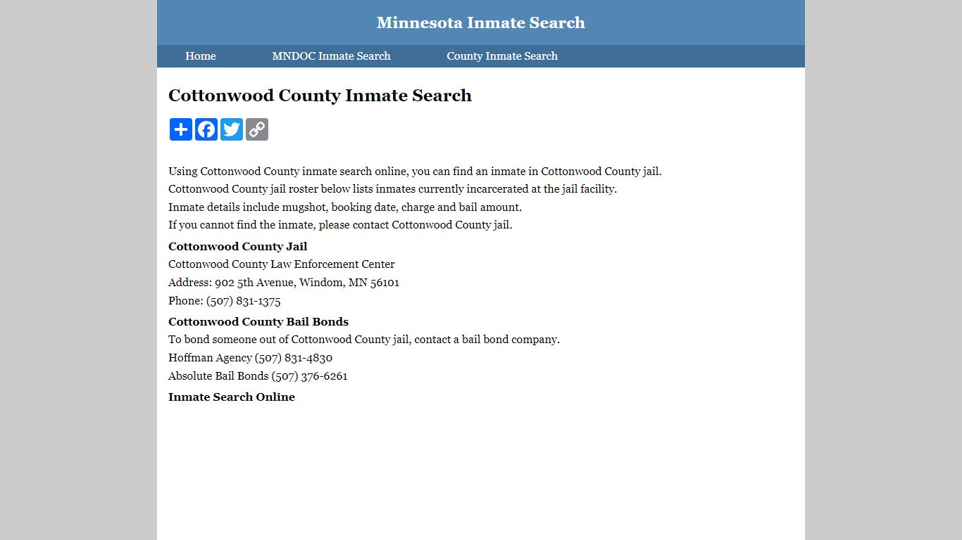 Cottonwood County Inmate Search
